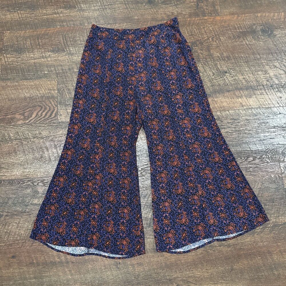 Elevenses Anthropologie Pants Paisley Wide Leg Palazzo Boho Flowy Purple Size 12 - Picture 4 of 12